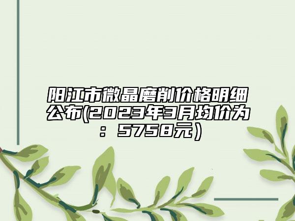 阳江市微晶磨削价格明细公布(2023年3月均价为：5758元）