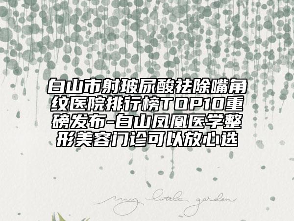 白山市射玻尿酸祛除嘴角纹医院排行榜TOP10重磅发布-白山凤凰医学整形美容门诊可以放心选