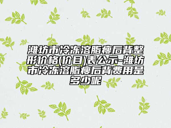 潍坊市冷冻溶脂瘦后背整形价格(价目)表公示-潍坊市冷冻溶脂瘦后背费用是多少呢