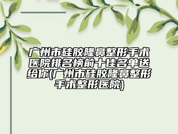 广州市硅胶隆鼻整形手术医院排名榜前十佳名单送给你(广州市硅胶隆鼻整形手术整形医院)