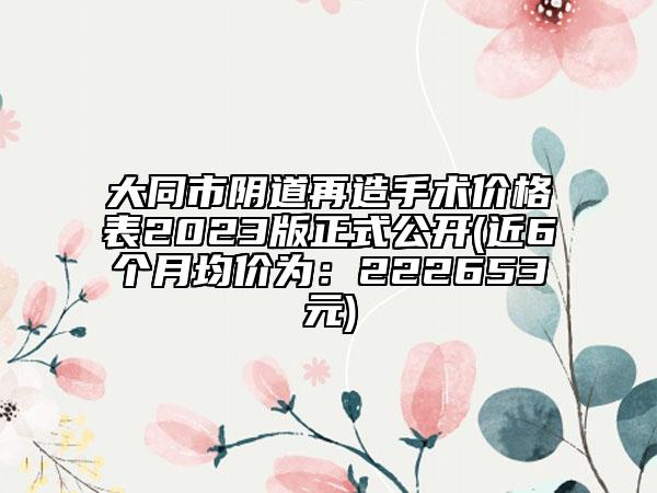 大同市阴道再造手术价格表2023版正式公开(近6个月均价为：222653元)