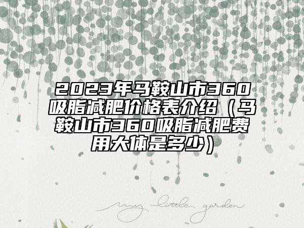 2023年马鞍山市360吸脂减肥价格表介绍（马鞍山市360吸脂减肥费用大体是多少）