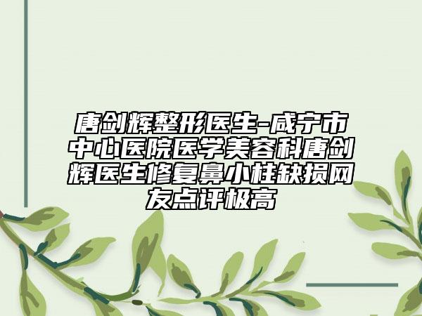 唐剑辉整形医生-咸宁市中心医院医学美容科唐剑辉医生修复鼻小柱缺损网友点评极高