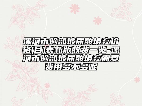 漯河市脸部玻尿酸填充价格(目)表新版收费一览-漯河市脸部玻尿酸填充需要费用多不多呢