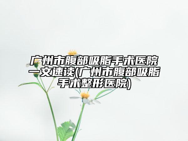 广州市腹部吸脂手术医院一文速读(广州市腹部吸脂手术整形医院)