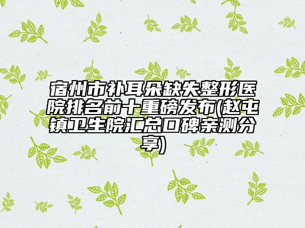 宿州市补耳朵缺失整形医院排名前十重磅发布(赵屯镇卫生院汇总口碑亲测分享)