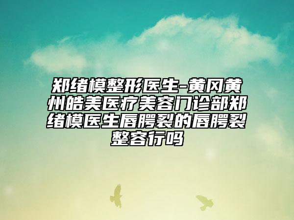 郑绪模整形医生-黄冈黄州皓美医疗美容门诊部郑绪模医生唇腭裂的唇腭裂整容行吗