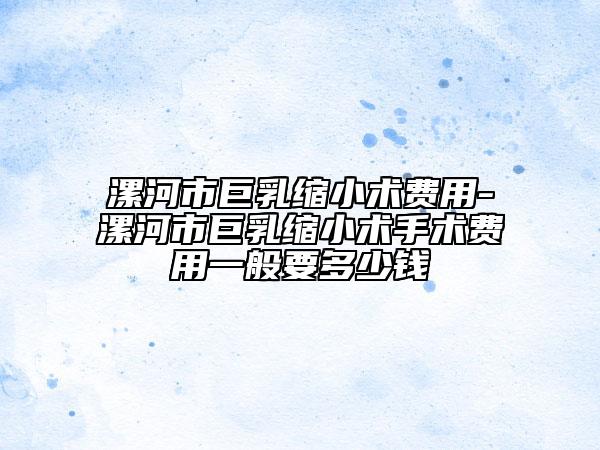 漯河市巨乳缩小术费用-漯河市巨乳缩小术手术费用一般要多少钱