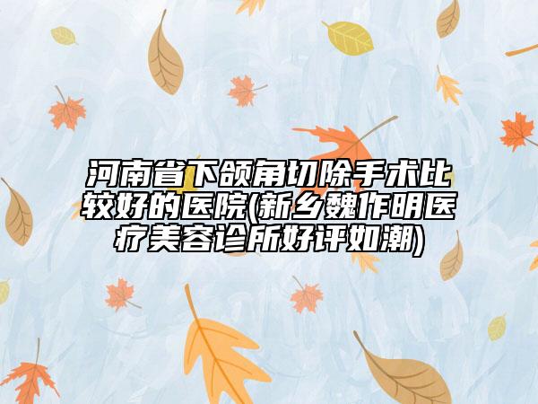 河南省下颌角切除手术比较好的医院(新乡魏作明医疗美容诊所好评如潮)