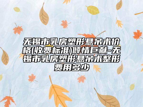 无锡市乳房塑形悬吊术价格(收费标准)倾情巨献-无锡市乳房塑形悬吊术整形费用多少