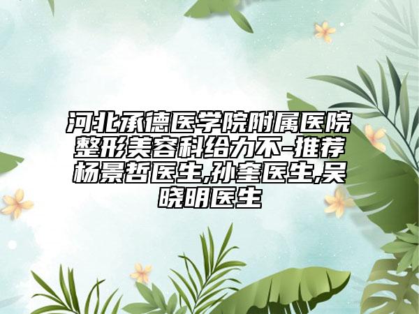 河北承德医学院附属医院整形美容科给力不-推荐杨景哲医生,孙奎医生,吴晓明医生