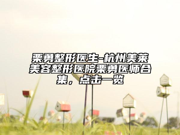 栗勇整形医生-杭州美莱美容整形医院栗勇医师合集，点击一览