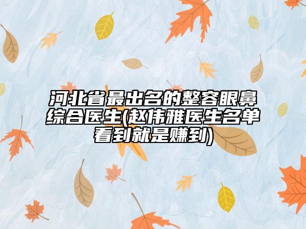 河北省最出名的整容眼鼻综合医生(赵伟雅医生名单看到就是赚到)