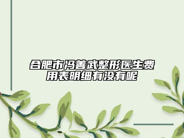 合肥市冯善武整形医生费用表明细有没有呢