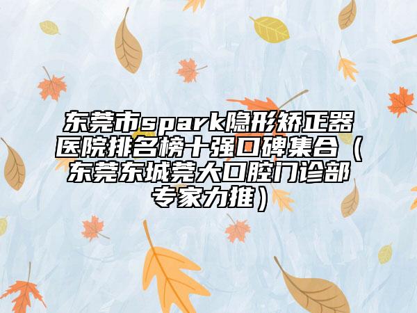 东莞市spark隐形矫正器医院排名榜十强口碑集合（东莞东城莞大口腔门诊部专家力推）