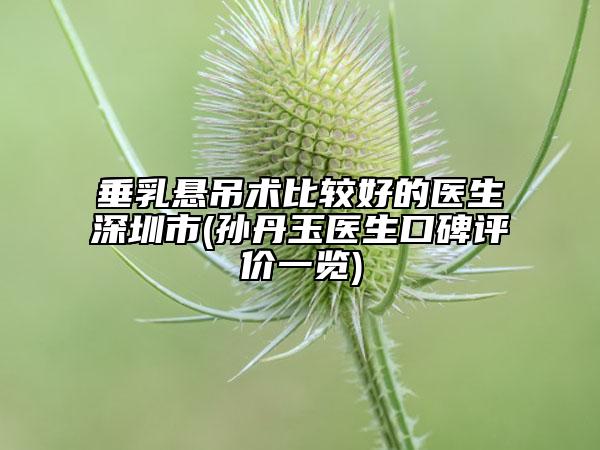 垂乳悬吊术比较好的医生深圳市(孙丹玉医生口碑评价一览)