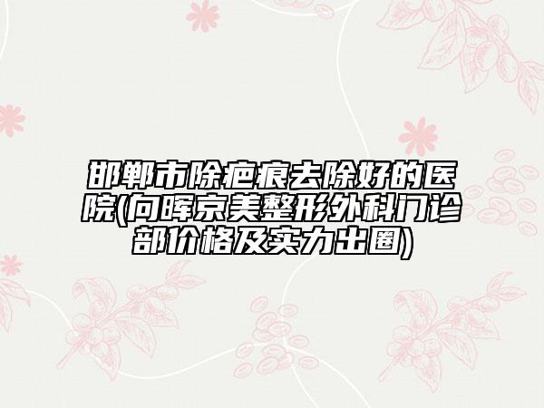 邯郸市除疤痕去除好的医院(向晖京美整形外科门诊部价格及实力出圈)