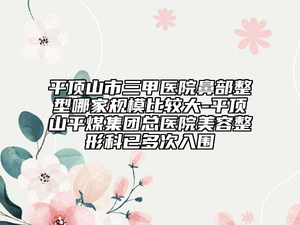 平顶山市三甲医院鼻部整型哪家规模比较大-平顶山平煤集团总医院美容整形科已多次入围