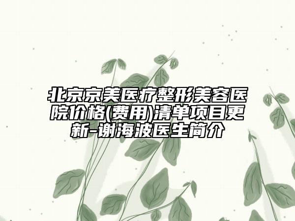北京京美医疗整形美容医院价格(费用)清单项目更新-谢海波医生简介