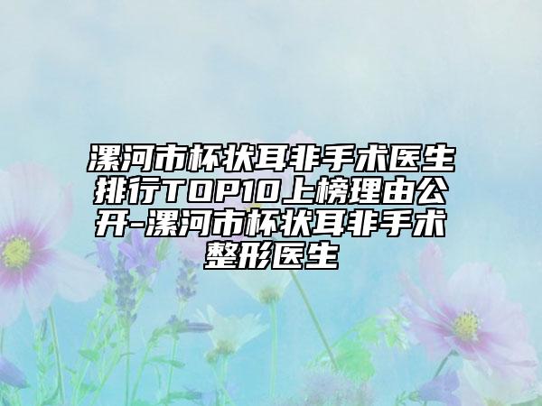 漯河市杯状耳非手术医生排行TOP10上榜理由公开-漯河市杯状耳非手术整形医生