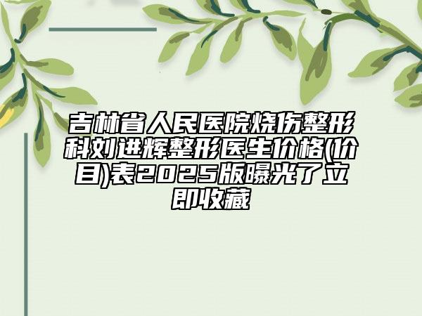 吉林省人民医院烧伤整形科刘进辉整形医生价格(价目)表2025版曝光了立即收藏