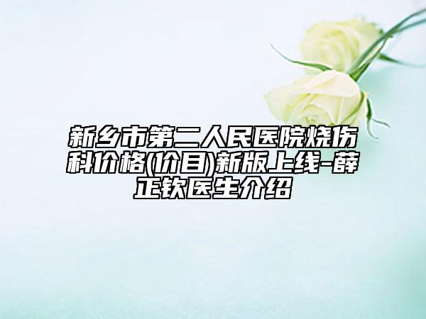 新乡市第二人民医院烧伤科价格(价目)新版上线-薛正钦医生介绍