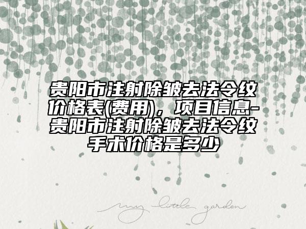 贵阳市注射除皱去法令纹价格表(费用)，项目信息-贵阳市注射除皱去法令纹手术价格是多少