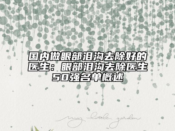 国内做眼部泪沟去除好的医生：眼部泪沟去除医生50强名单概述