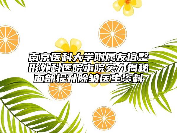 南京医科大学附属友谊整形外科医院本院实力揭秘面部提升除皱医生资料