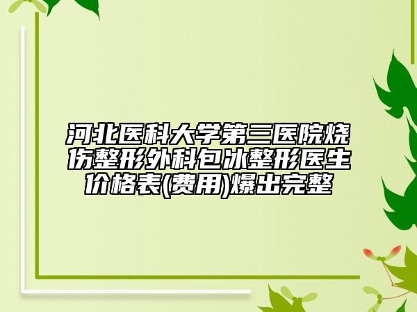 河北医科大学第三医院烧伤整形外科包冰整形医生价格表(费用)爆出完整