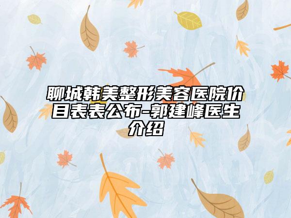 聊城韩美整形美容医院价目表表公布-郭建峰医生介绍