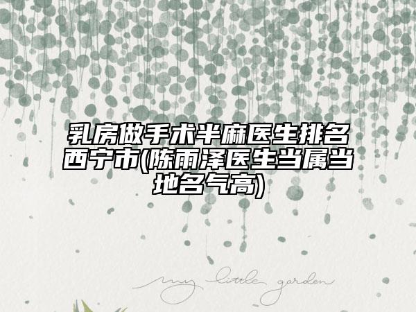 乳房做手术半麻医生排名西宁市(陈雨泽医生当属当地名气高)