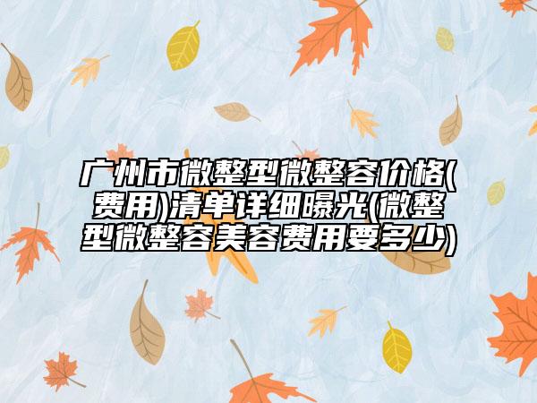 广州市微整型微整容价格(费用)清单详细曝光(微整型微整容美容费用要多少)