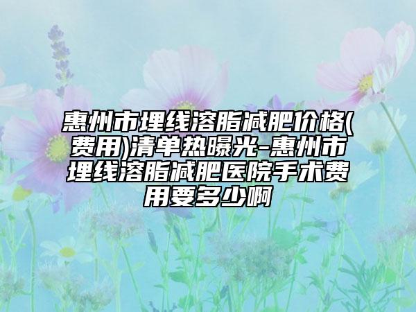 惠州市埋线溶脂减肥价格(费用)清单热曝光-惠州市埋线溶脂减肥医院手术费用要多少啊