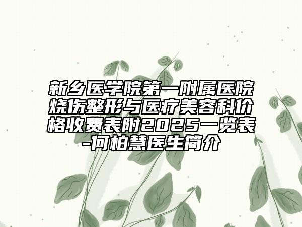 新乡医学院第一附属医院烧伤整形与医疗美容科价格收费表附2025一览表-何柏慧医生简介