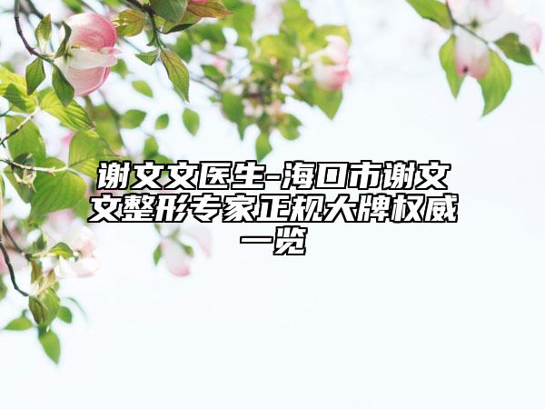 谢文文医生-海口市谢文文整形专家正规大牌权威一览