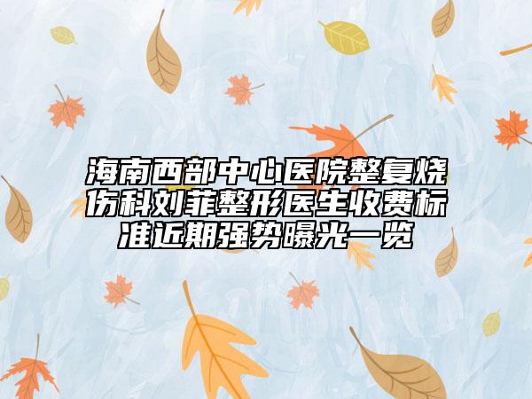 海南西部中心医院整复烧伤科刘菲整形医生收费标准近期强势曝光一览