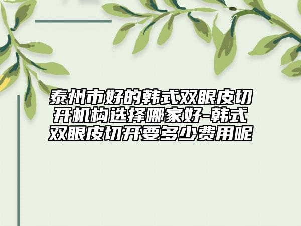 泰州市好的韩式双眼皮切开机构选择哪家好-韩式双眼皮切开要多少费用呢