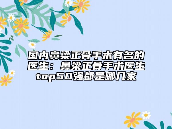 国内鼻梁正骨手术有名的医生：鼻梁正骨手术医生top50强都是哪几家