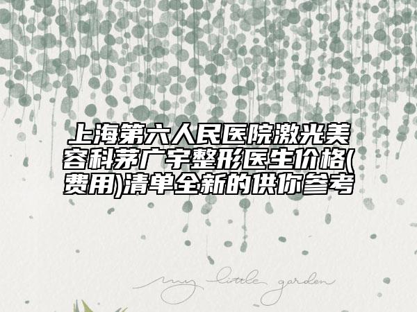 上海第六人民医院激光美容科茅广宇整形医生价格(费用)清单全新的供你参考