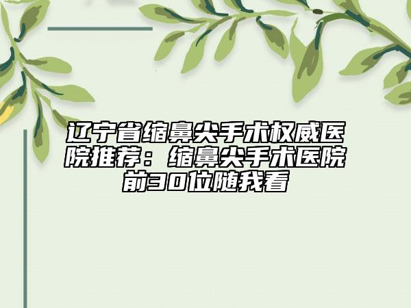 辽宁省缩鼻尖手术权威医院推荐：缩鼻尖手术医院前30位随我看