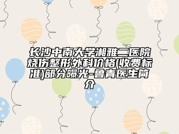 长沙中南大学湘雅二医院烧伤整形外科价格(收费标准)部分曝光-鲁青医生简介