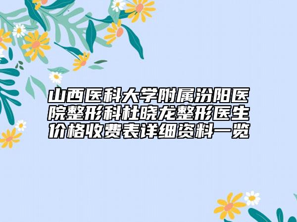 山西医科大学附属汾阳医院整形科杜晓龙整形医生价格收费表详细资料一览