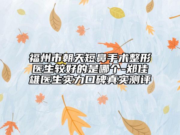 福州市朝天短鼻手术整形医生较好的是哪个-郑佳雄医生实力口碑真实测评