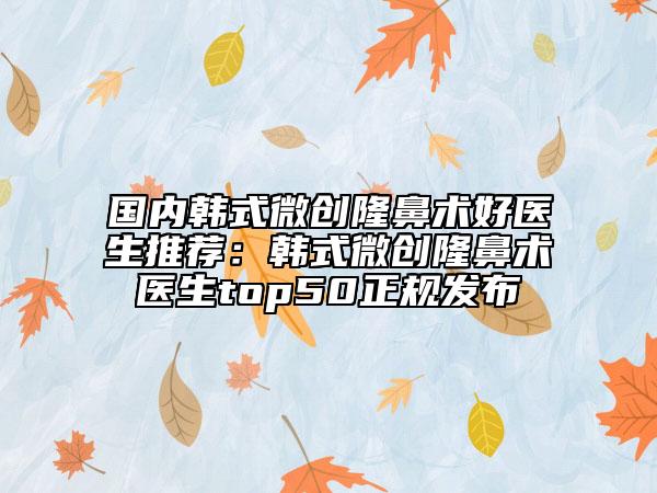 国内韩式微创隆鼻术好医生推荐：韩式微创隆鼻术医生top50正规发布