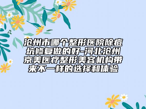 沧州市哪个整形医院除痘坑修复做的好-河北沧州京美医疗整形美容机构带来不一样的选择和体验