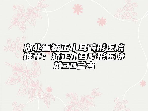 湖北省矫正小耳畸形医院推荐：矫正小耳畸形医院前30参考