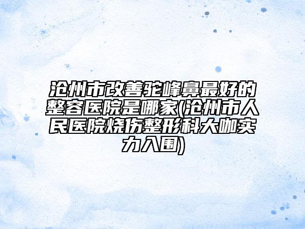 沧州市改善驼峰鼻最好的整容医院是哪家(沧州市人民医院烧伤整形科大咖实力入围)