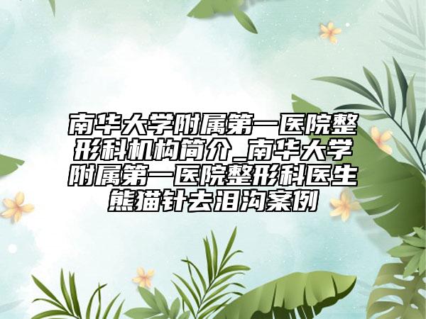 南华大学附属第一医院整形科机构简介_南华大学附属第一医院整形科医生熊猫针去泪沟案例