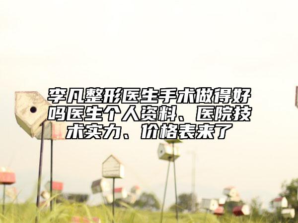 李凡整形医生手术做得好吗医生个人资料、医院技术实力、价格表来了